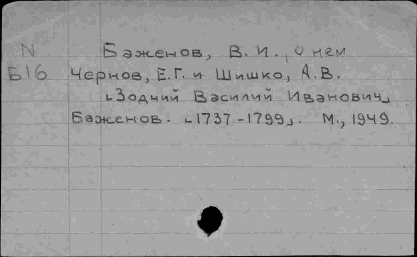 ﻿N	Ьзженов^ ß. И . r
Черное, £. Г. Шишке) A.Bs.
иЗодчий Василий Иванович^
Баженов, i_ 17 2>7	M-, IÔ4Ô.